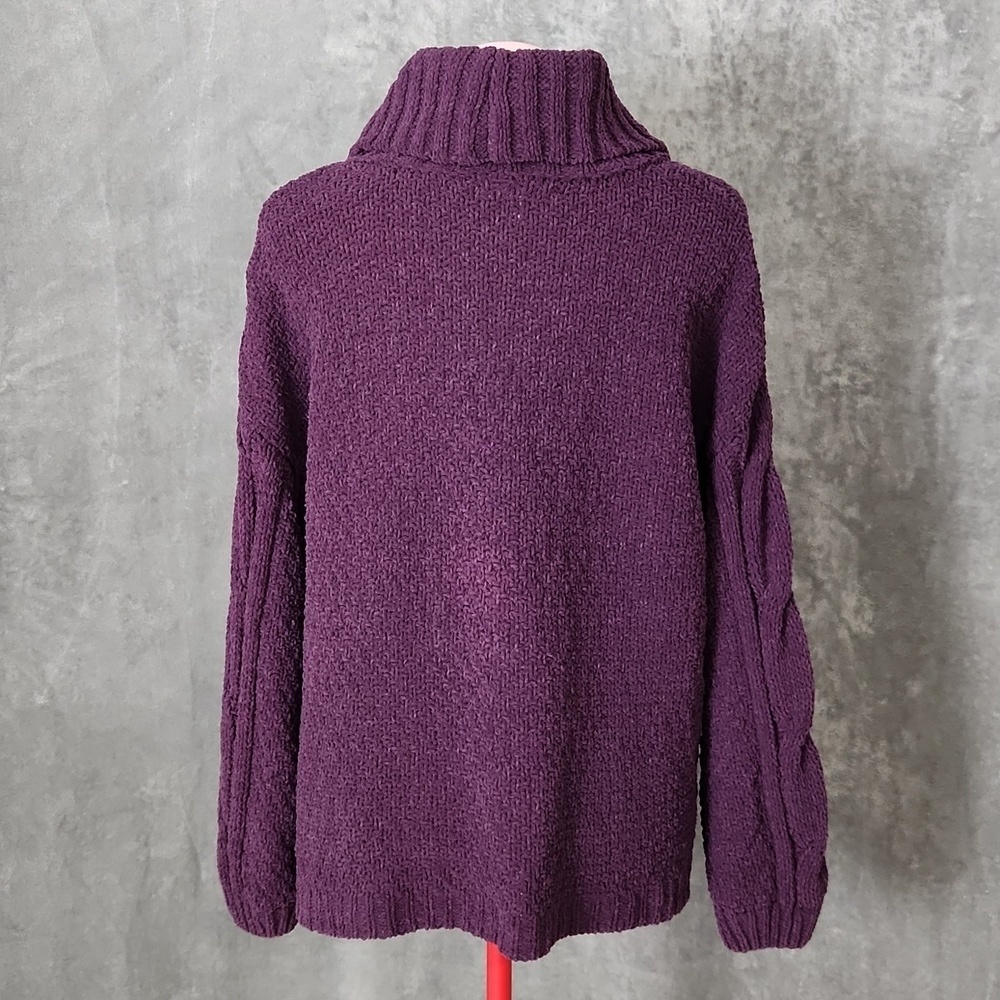 Seven7 Chunky Knit Sweater Women’s Small Purple Turtleneck Cable Knit Cozy - Picture 3 of 12